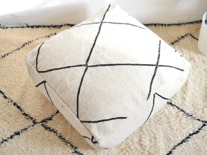 Moroccan Beni Ourain Pouf Geometric Black and White