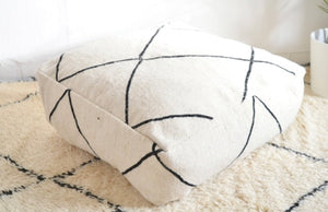 Moroccan Beni Ourain Pouf Geometric Black and White Kilim Pouf